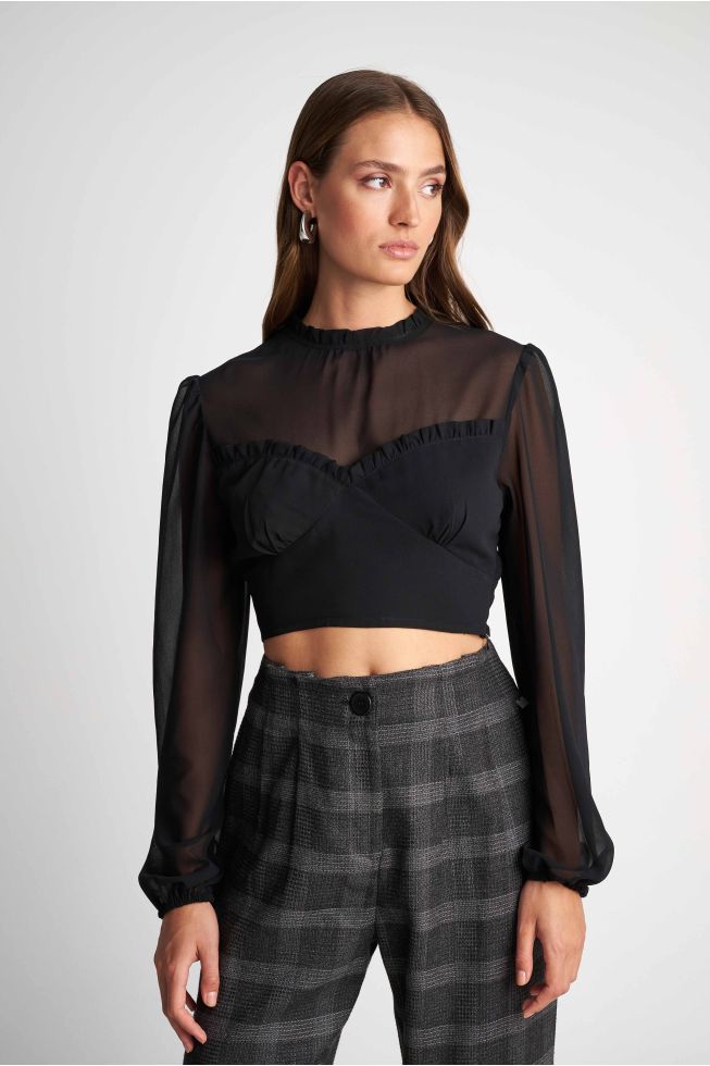 Semi sheer crop top Black attrattivo