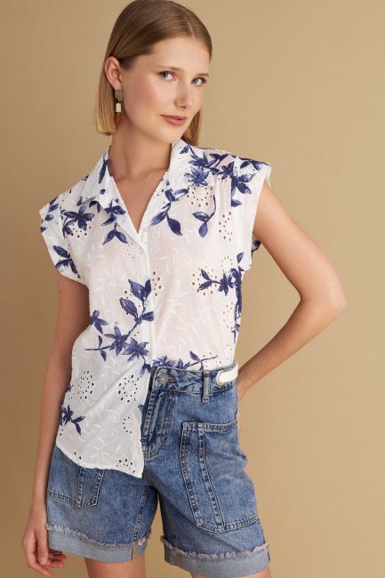 Embroidered printed shirt - White