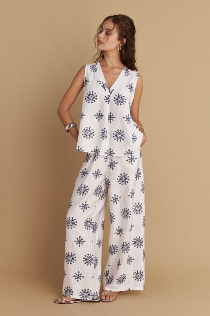 Printed sleeveless top - White