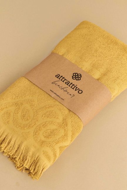 Cotton beach towel with logo - Yellow