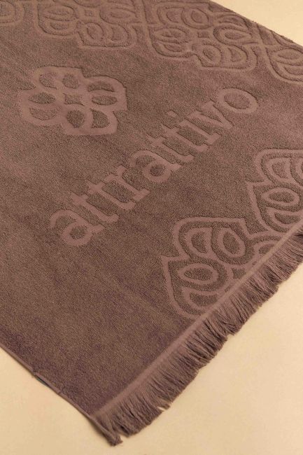 Cotton beach towel with logo - Taupe
