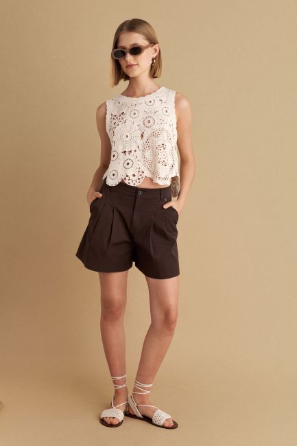 Pleated shorts - Brown