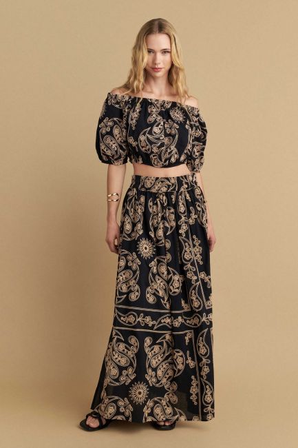 Maxi skirt with pattern - Black