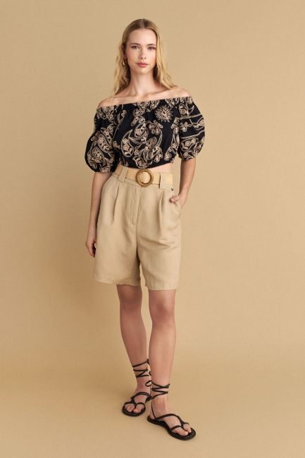 Crop top with pattern - Black