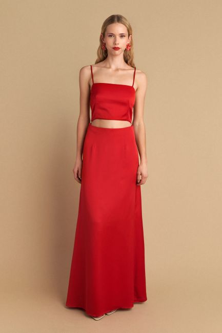 Satin texture dress - Red