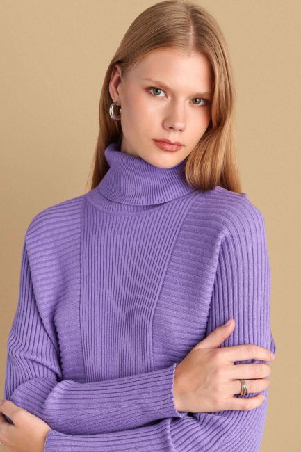 Rib-knit turtleneck blouse - Mauve