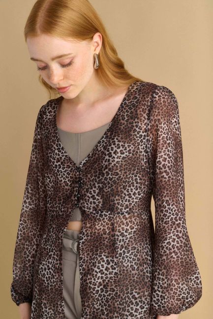 Maxi leopard-print semi-sheer tunic - Multicolor