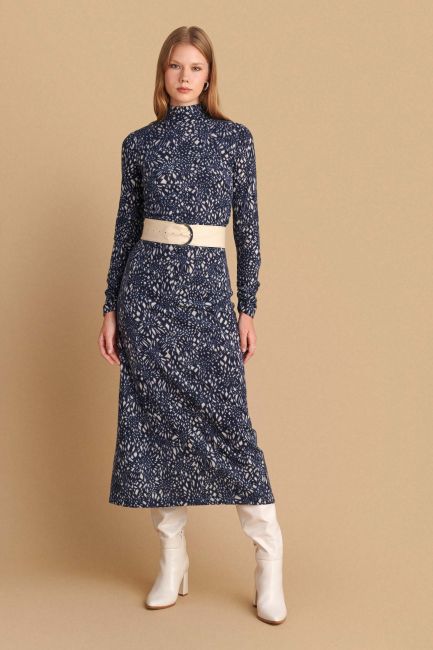 Midi turtleneck printed dress - Blue