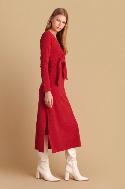 Wrap-tie midi dress - Red