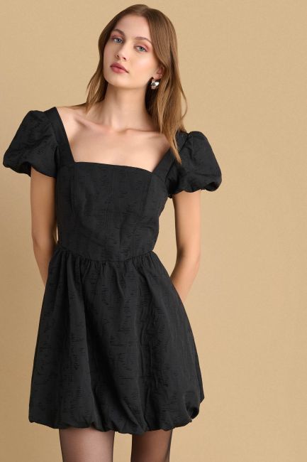 Puff-sleeve mini dress - Black