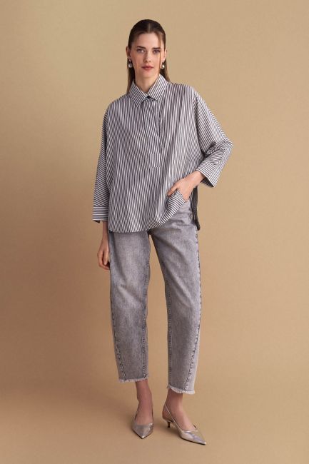 Striped collared tunic - Grey