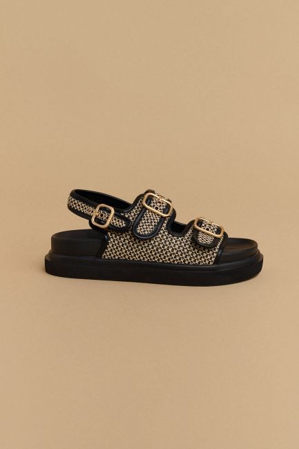 Σανδάλι με συνδυασμό στοιχείων - Black beige