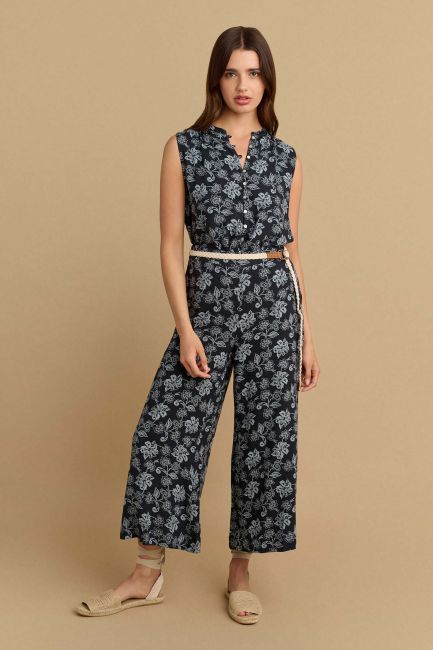 Belted floral culottes - Almost black