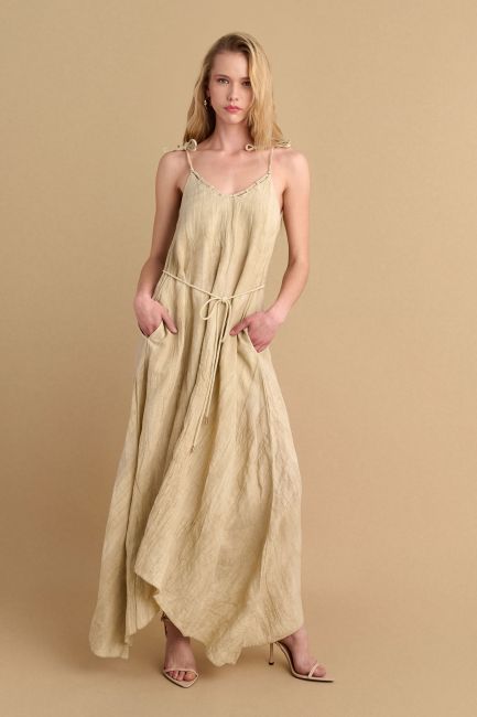 Asymmetrical dress with belt - Beige