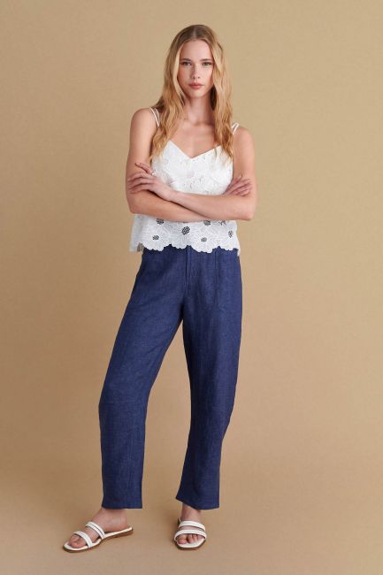 Linen capri pants - Blue