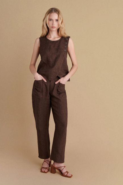 Linen capri pants - Chocolate