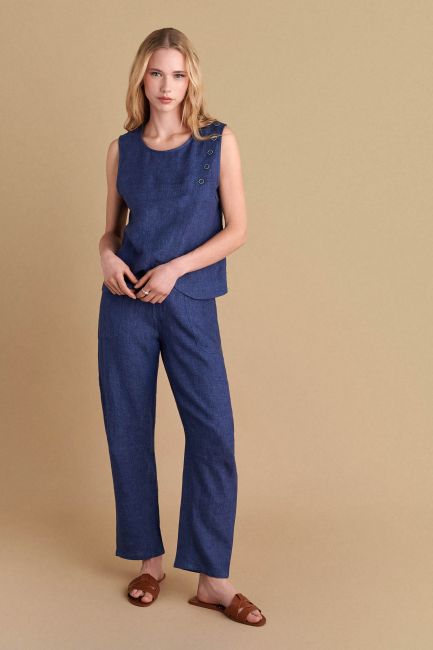 Linen top with decorative buttons - Blue
