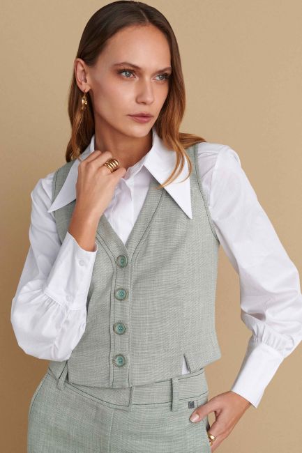 Short buttoned vest - Light khaki