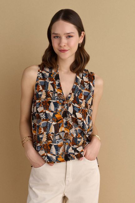 Asymmetrical printed top - Multicolor