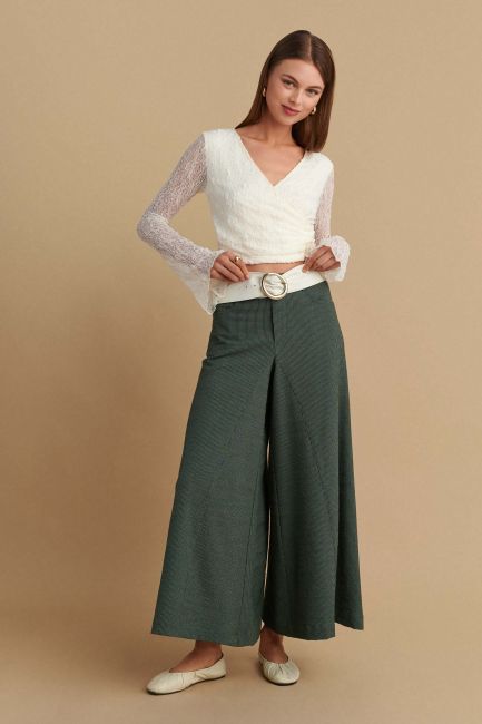 Wide-leg waffle trousers - Light khaki