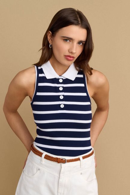 Striped top with collar - Blue