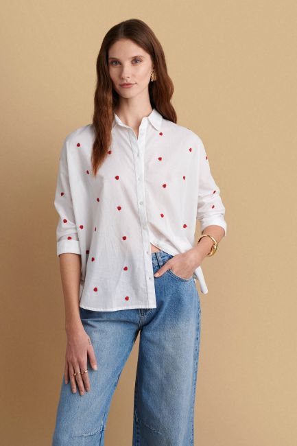 Heart-embroidered shirt - White