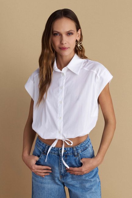 Drawstring cropped shirt - White