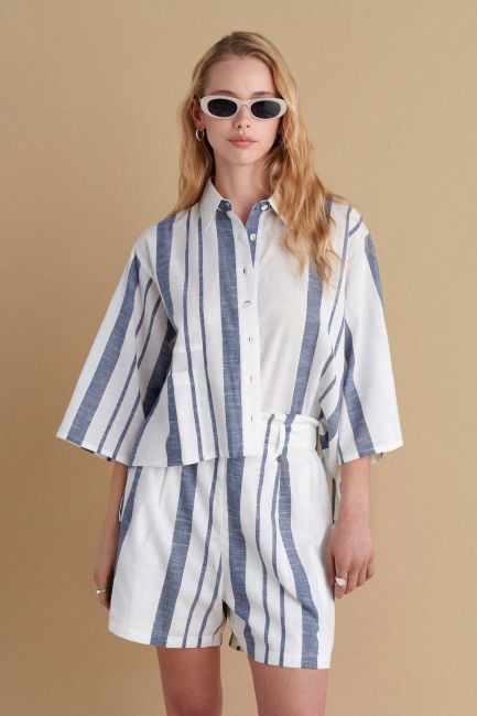 Cropped striped shirt - White