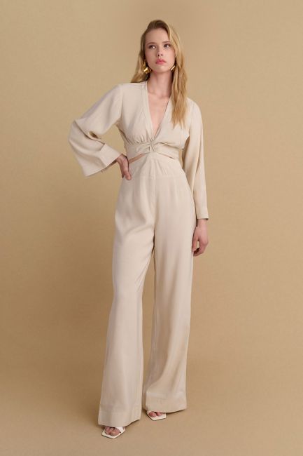 Ολόσωμη φόρμα με cut out και δέσιμο - Beige