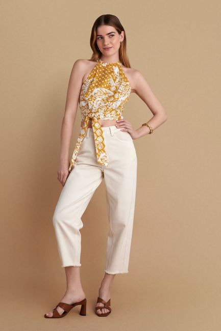 Back tie printed sleeveless top - Pineapple