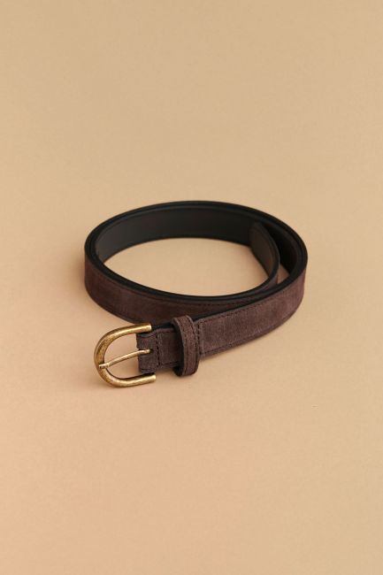 Gold buckle suede belt - Chocolate