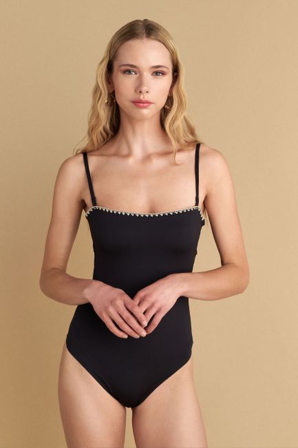 One-piece swimsuit with detachable straps - Black