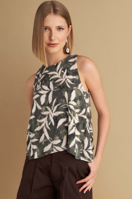 Printed sleeveless top - Khaki