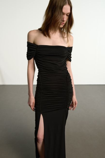 Off-shoulder draped maxi dress - Black