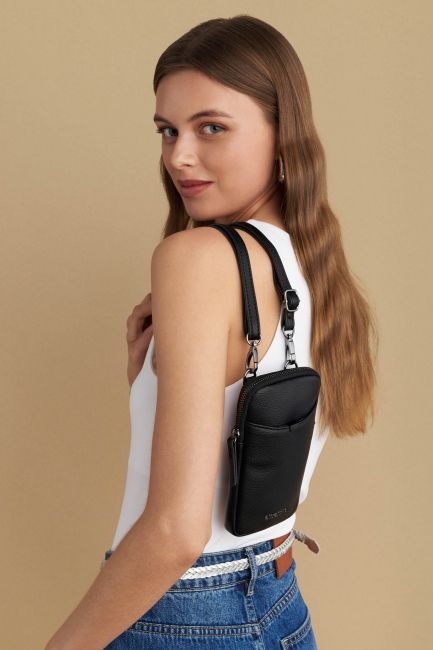 Leatherette mobile phone bag - Black